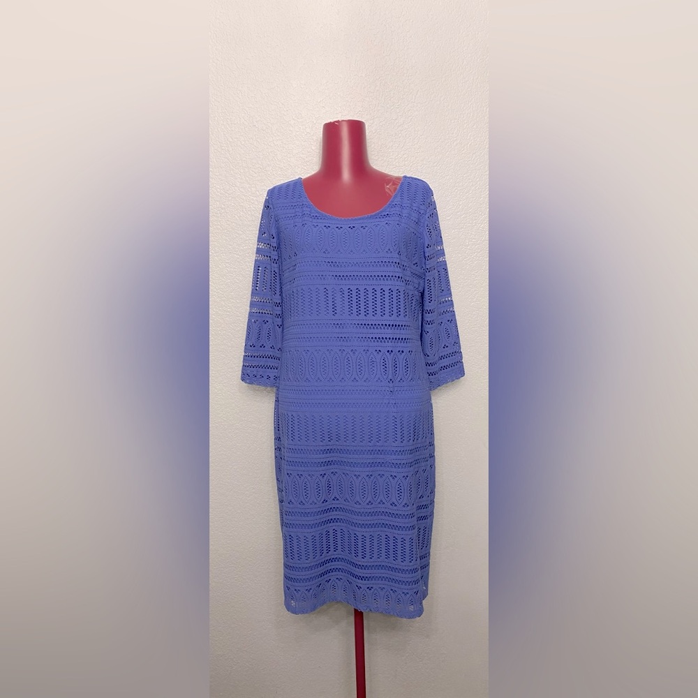Dana Buchman Blue Sheath Dress 3/4 Sleeve Scoop Neck